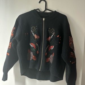 Black bomber with embroidery - fits like small